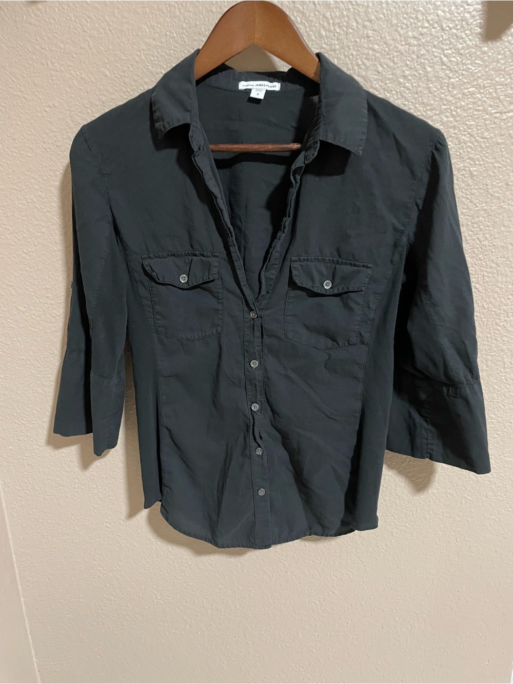 James Perse Black Casual Button-Down Shirt